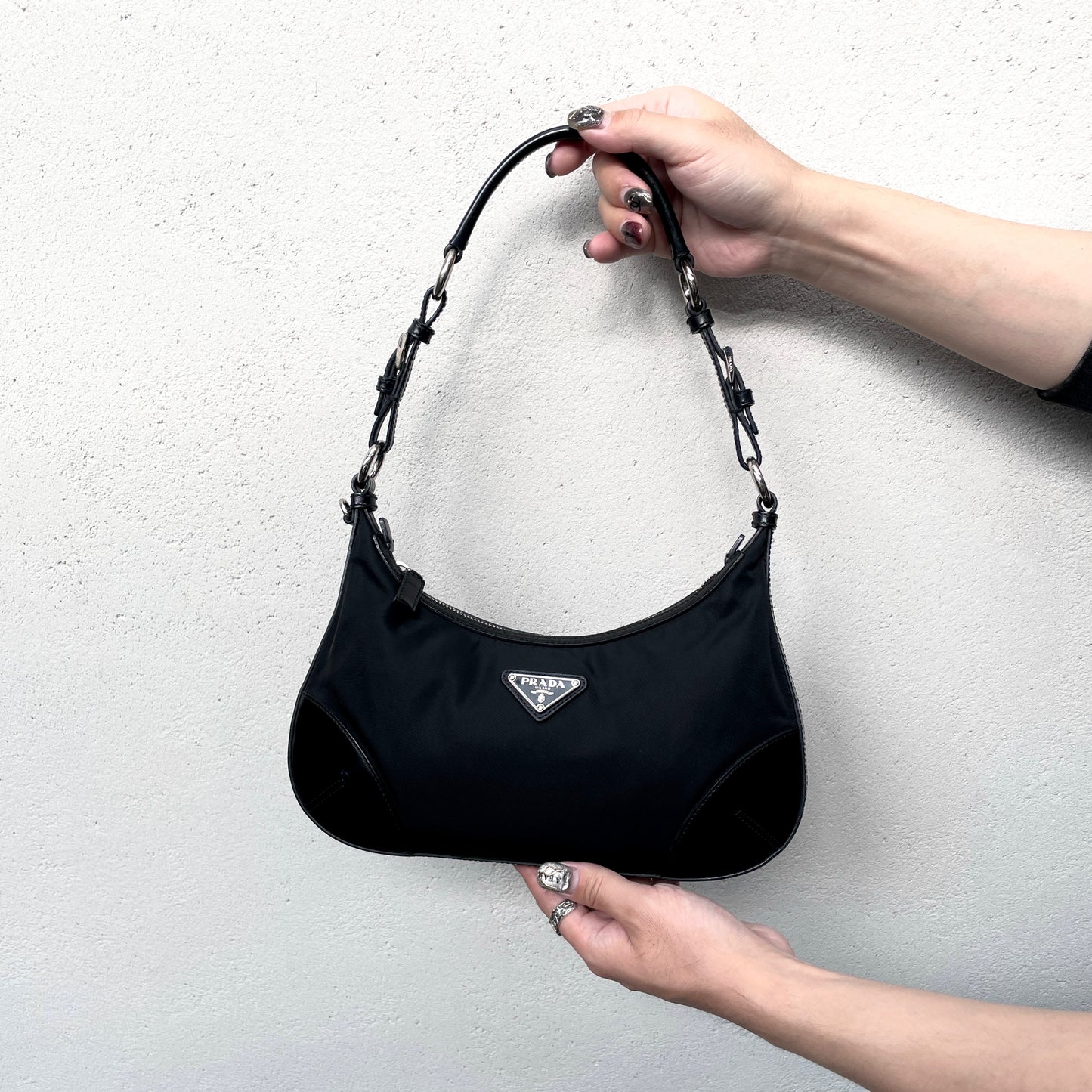 PRADA Triangle Logo HOBO Shoulder Bag