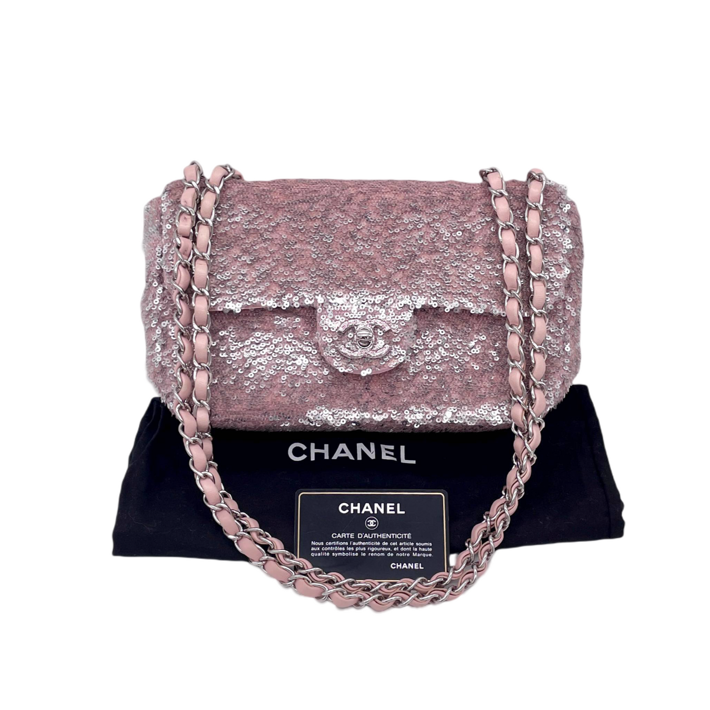 RARE☆☆☆CHANEL sequined double-chain shoulder single flap bag