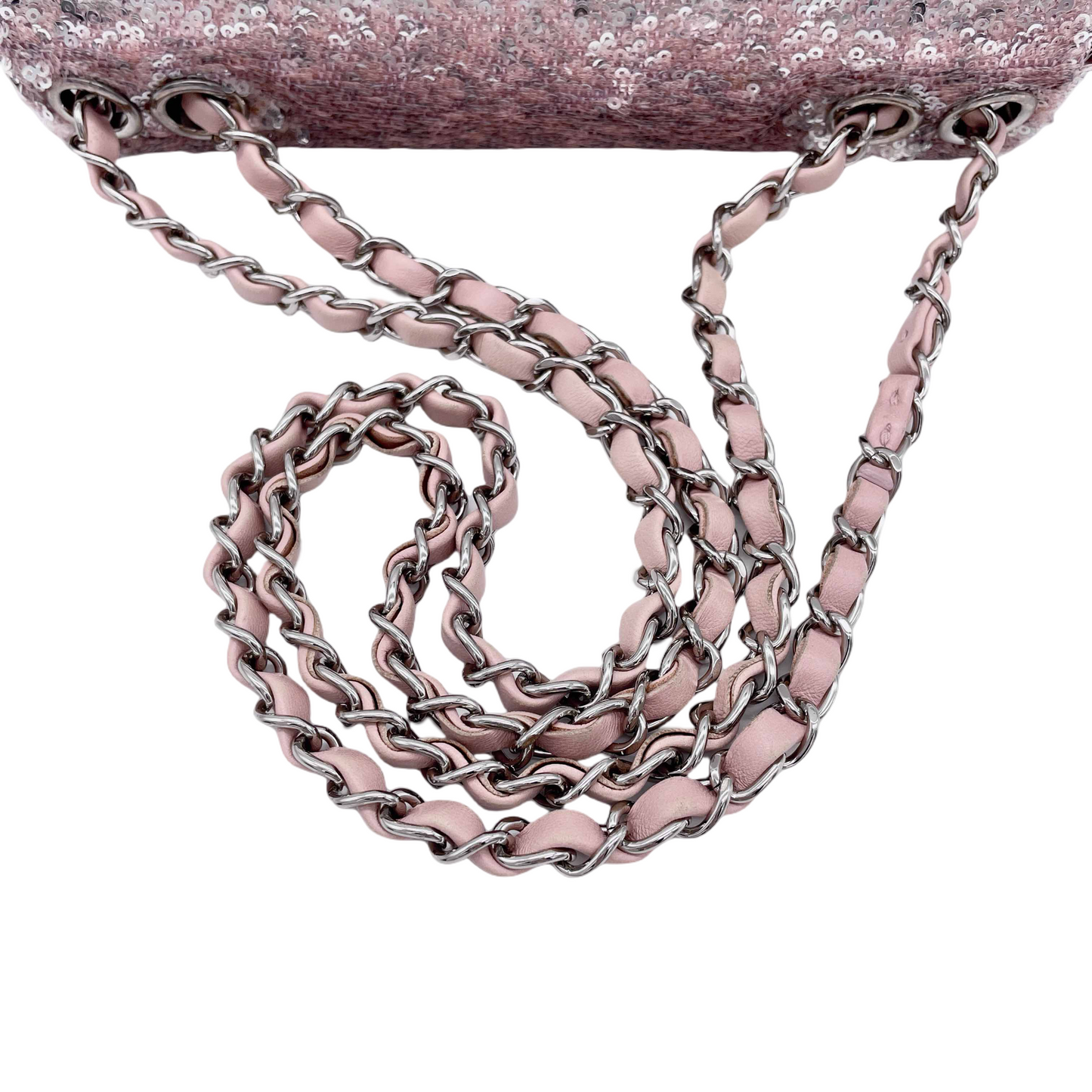 RARE☆☆☆CHANEL sequined double-chain shoulder single flap bag