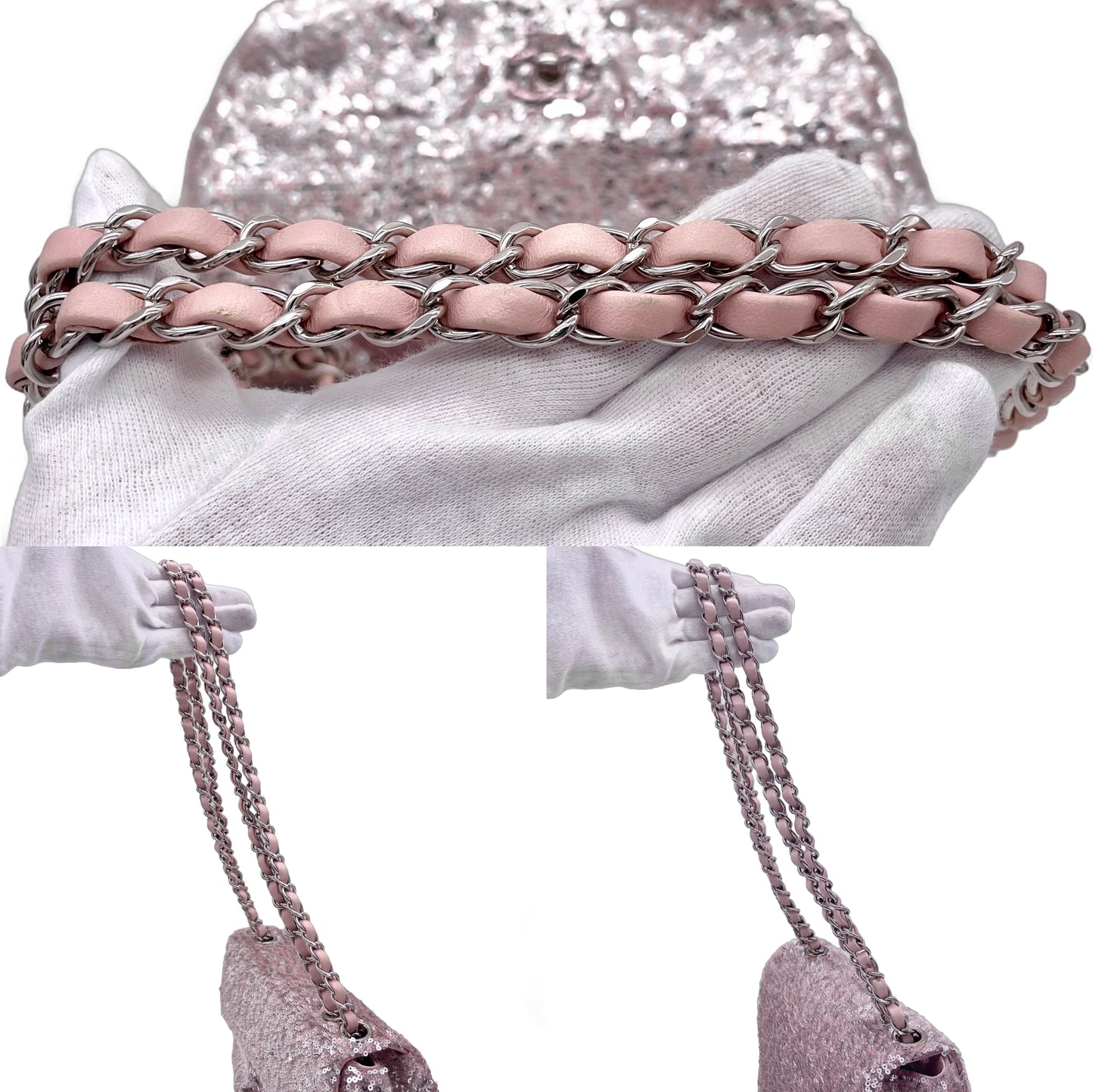 RARE☆☆☆CHANEL sequined double-chain shoulder single flap bag