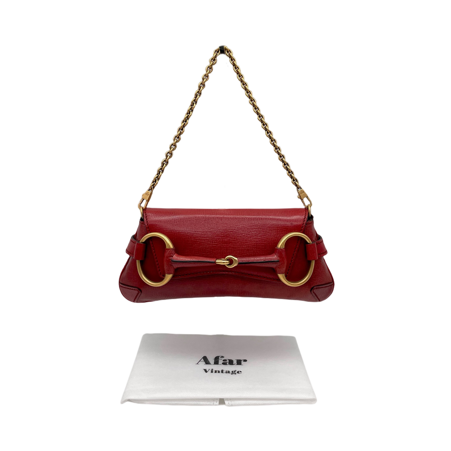 RARE☆☆☆☆GUCCI Leather Horsebit Chain Shoulder Flap Bag Red & Gold