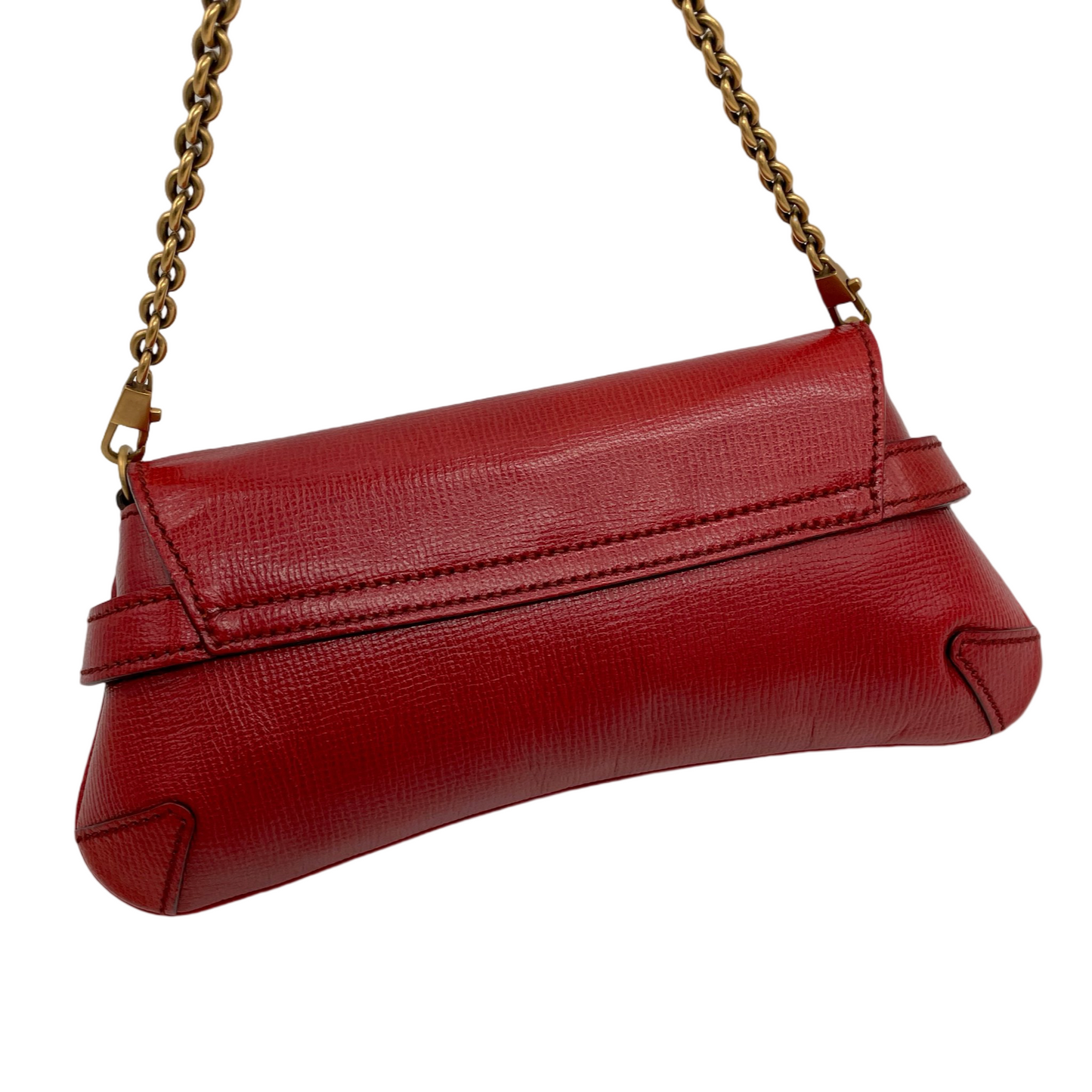 RARE☆☆☆☆GUCCI Leather Horsebit Chain Shoulder Flap Bag Red & Gold
