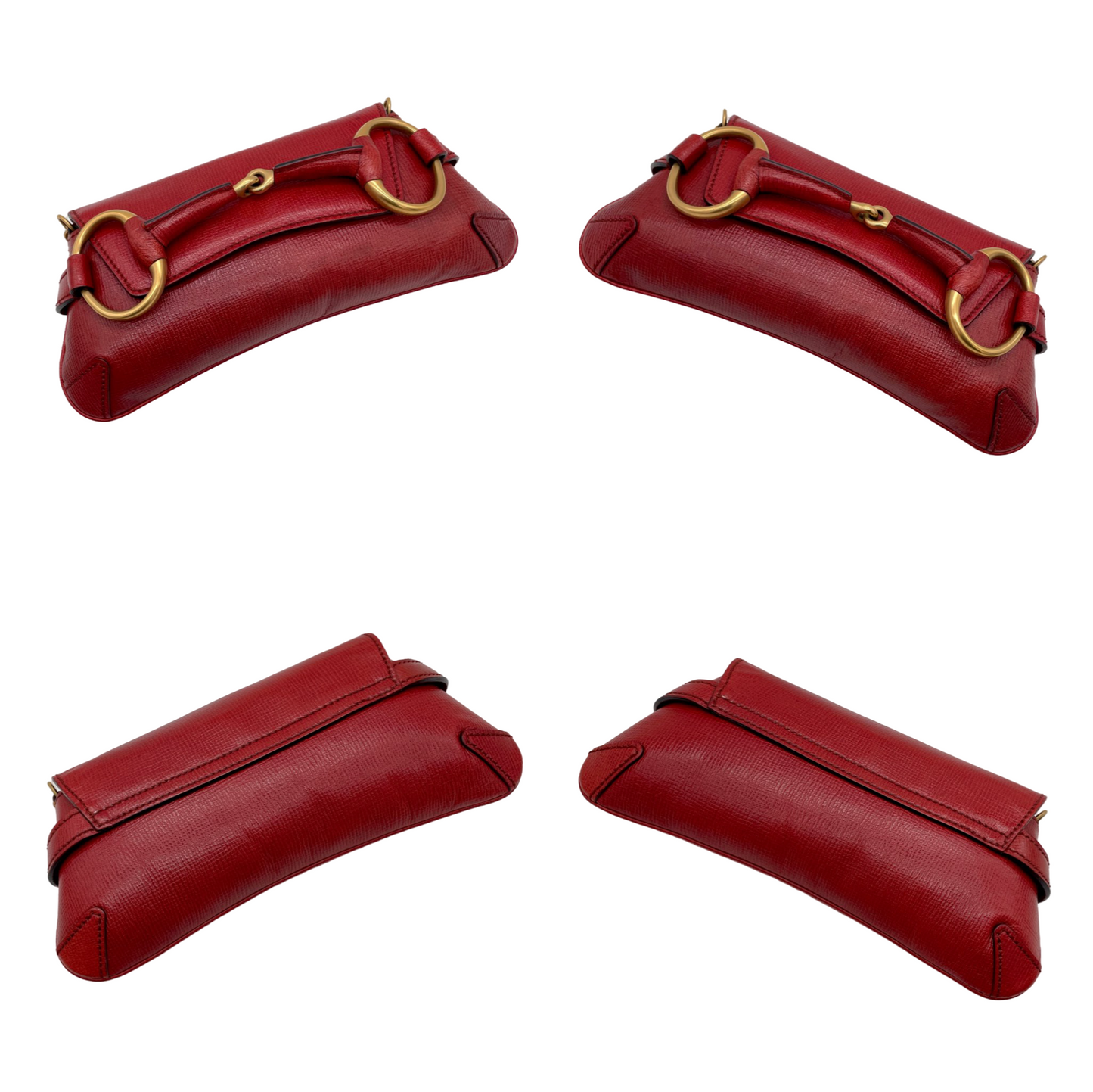 RARE☆☆☆☆GUCCI Leather Horsebit Chain Shoulder Flap Bag Red & Gold