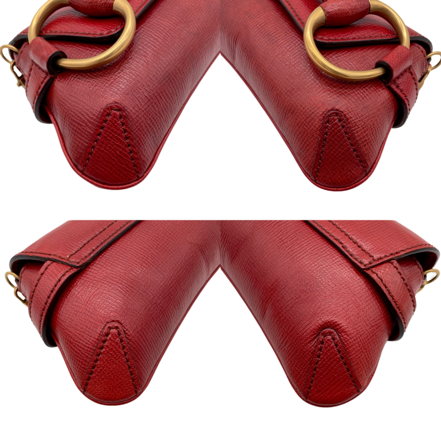 RARE☆☆☆☆GUCCI Leather Horsebit Chain Shoulder Flap Bag Red & Gold