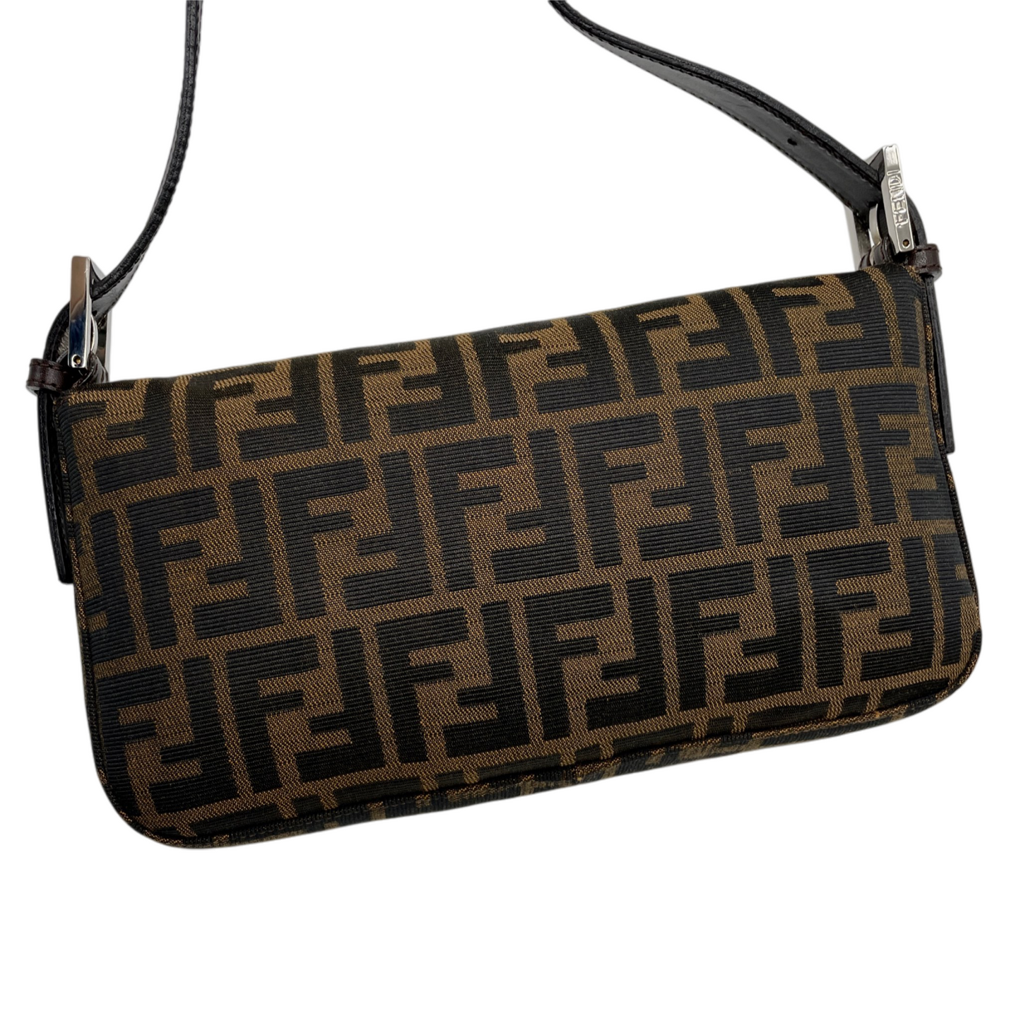 FENDI Zucca Canvas Mamma Baguette PM Shoulder Bag Brown & Silver