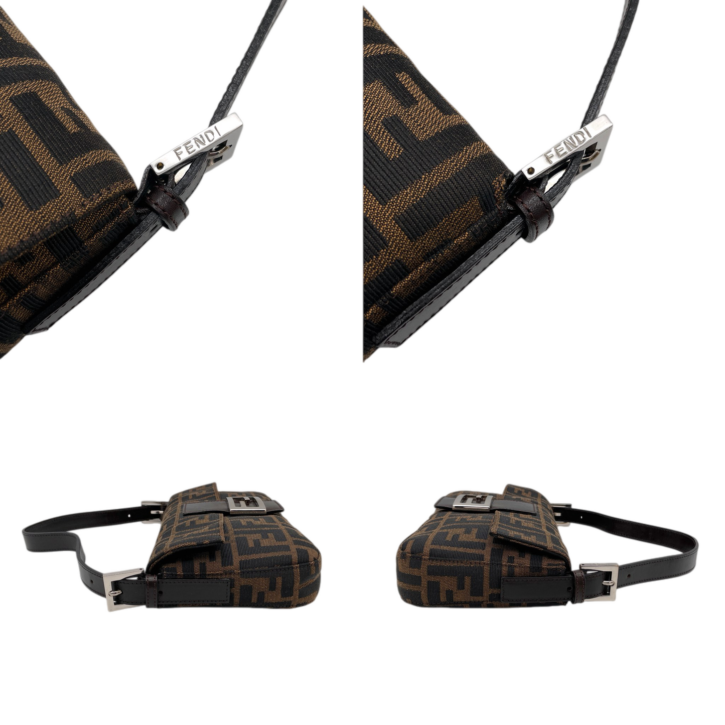 FENDI Zucca Canvas Mamma Baguette PM Shoulder Bag Brown & Silver