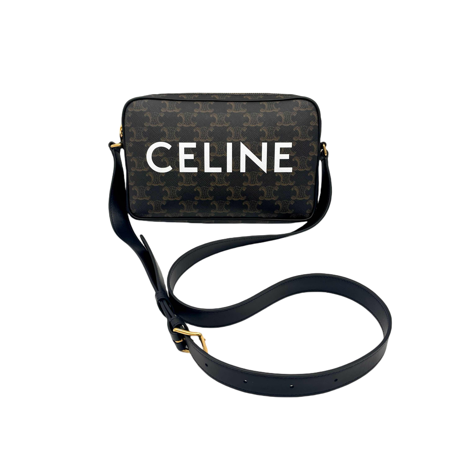 CELINE Triomphe PVC CELINE LOGO Crossbody Shoulder Bag Black & White