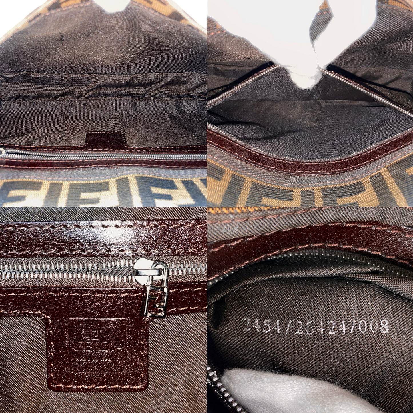 FENDI Zucca Canvas Mamma Baguette PM Shoulder Bag Brown & Silver