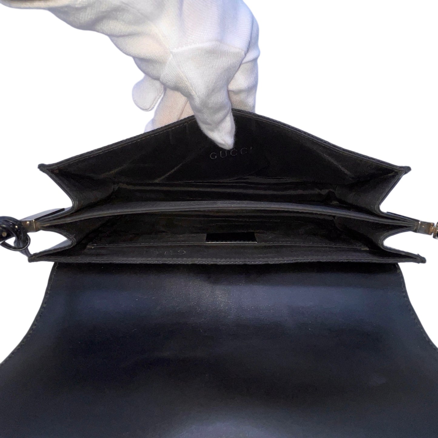 GUCCI GG Canvas On Shoulder Flap Bag Black &amp; Silver