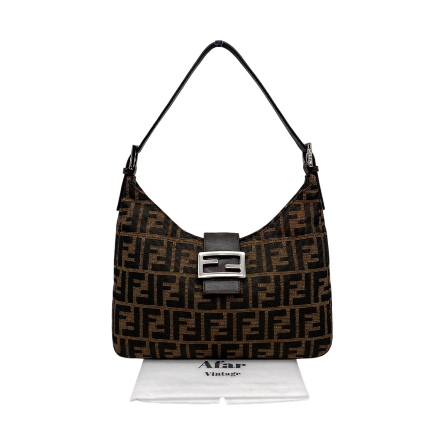 FENDI Zucca V-Shaped Mamma Baguette Shoulder Bag Brown & Silver