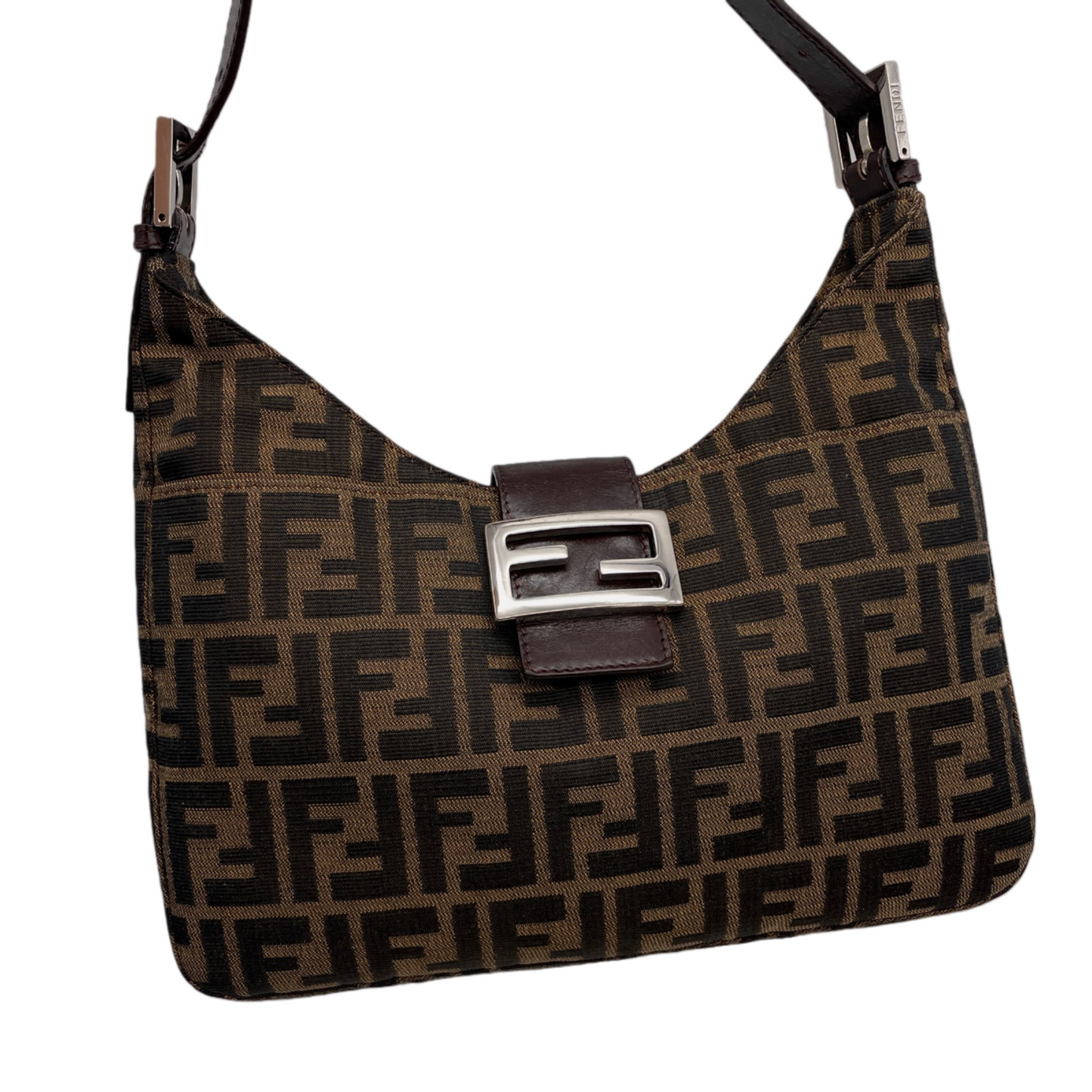 FENDI Zucca V-Shaped Mamma Baguette Shoulder Bag Brown & Silver