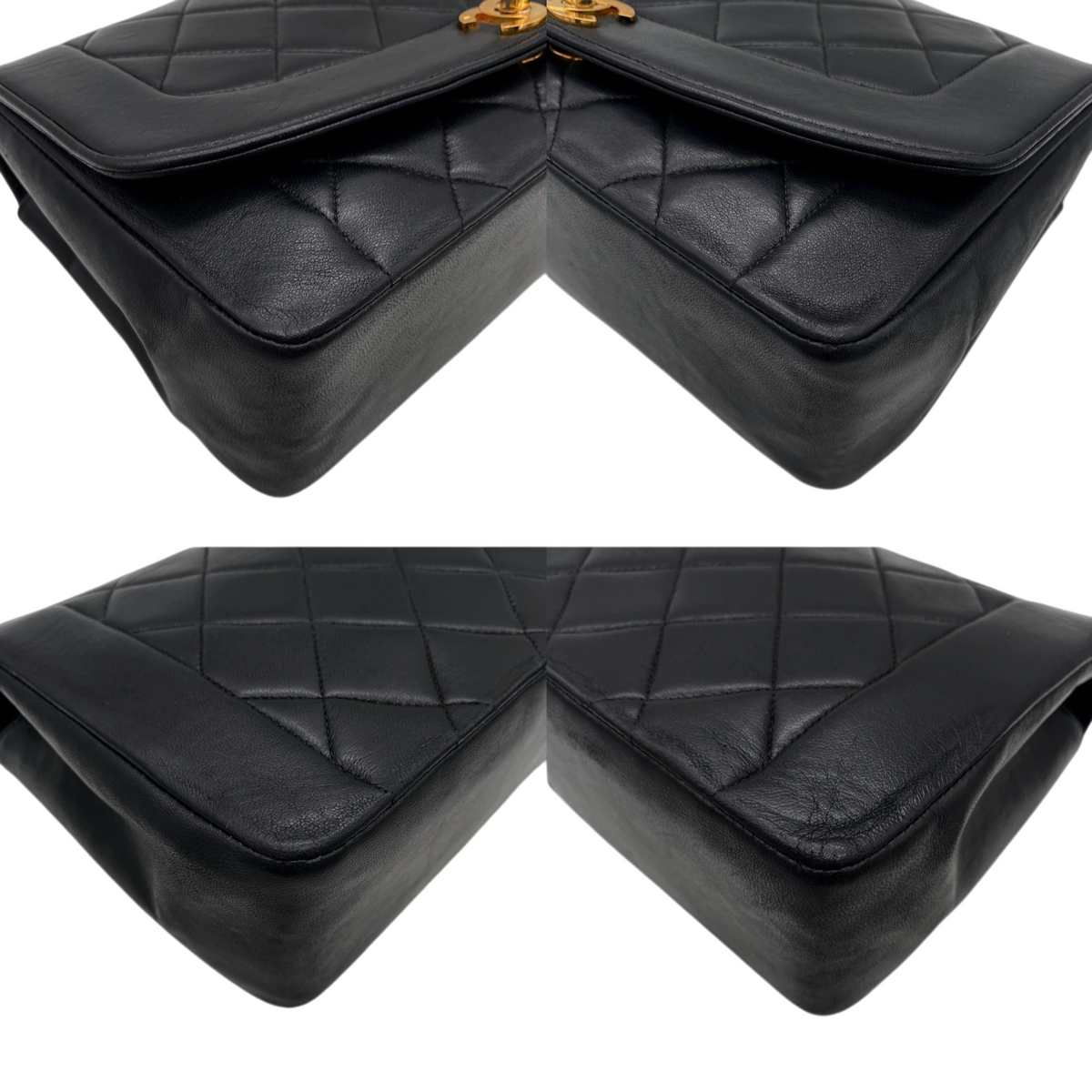 CHANEL 1998~1999 Matelassé Lambskin Diana 25cm Chain Shoulder Flap Bag Medium Black Gold