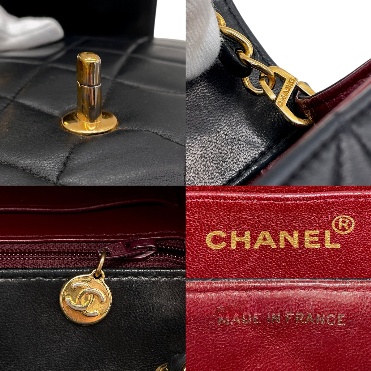 CHANEL 1998~1999 Matelassé Lambskin Diana 25cm Chain Shoulder Flap Bag Medium Black Gold