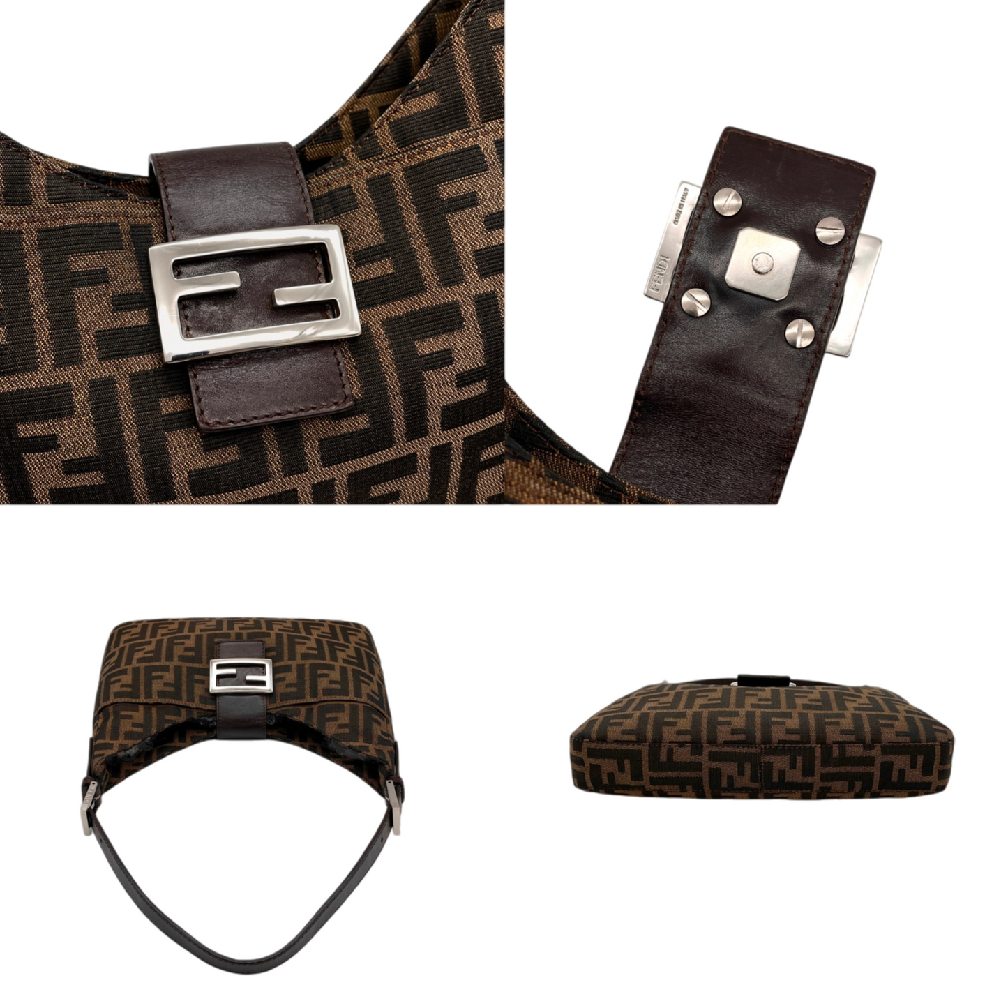 FENDI Zucca V-Shaped Mamma Baguette Shoulder Bag Brown & Silver