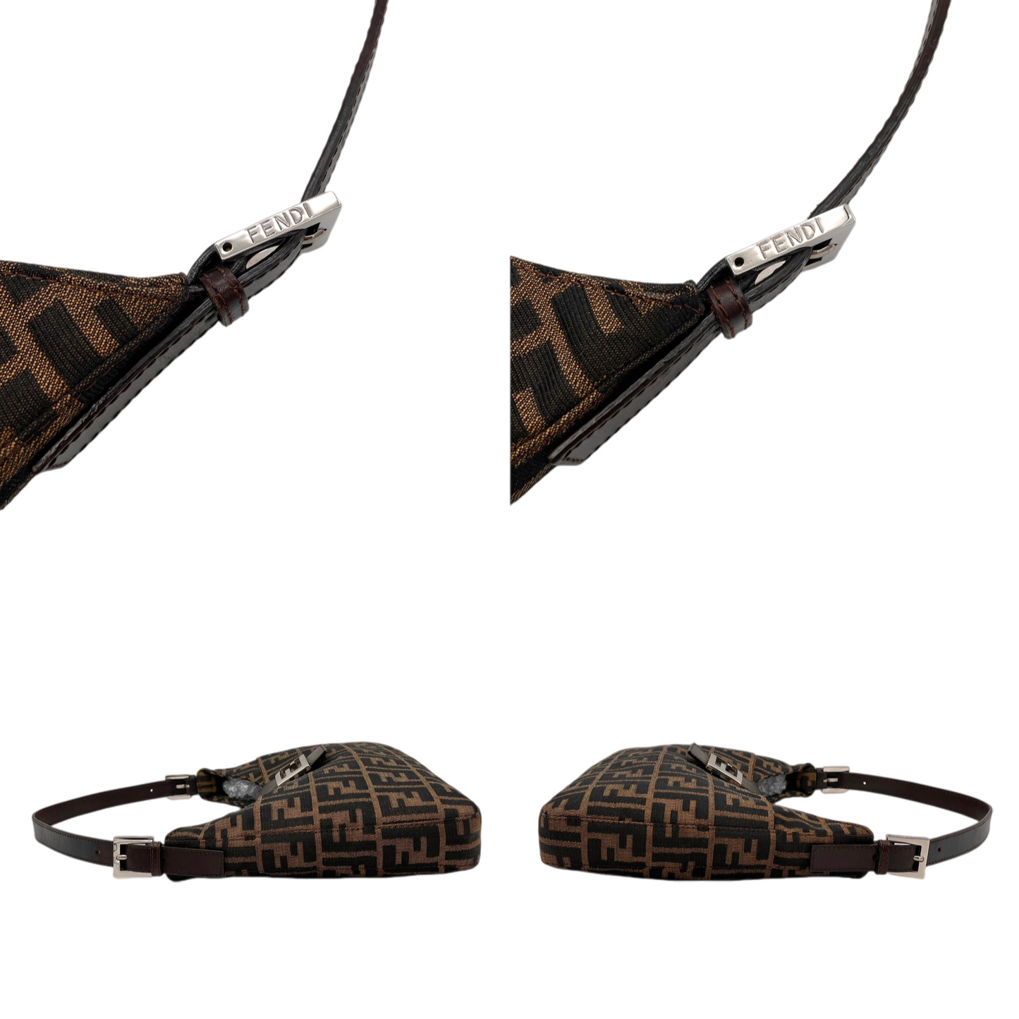 FENDI Zucca V-Shaped Mamma Baguette Shoulder Bag Brown & Silver