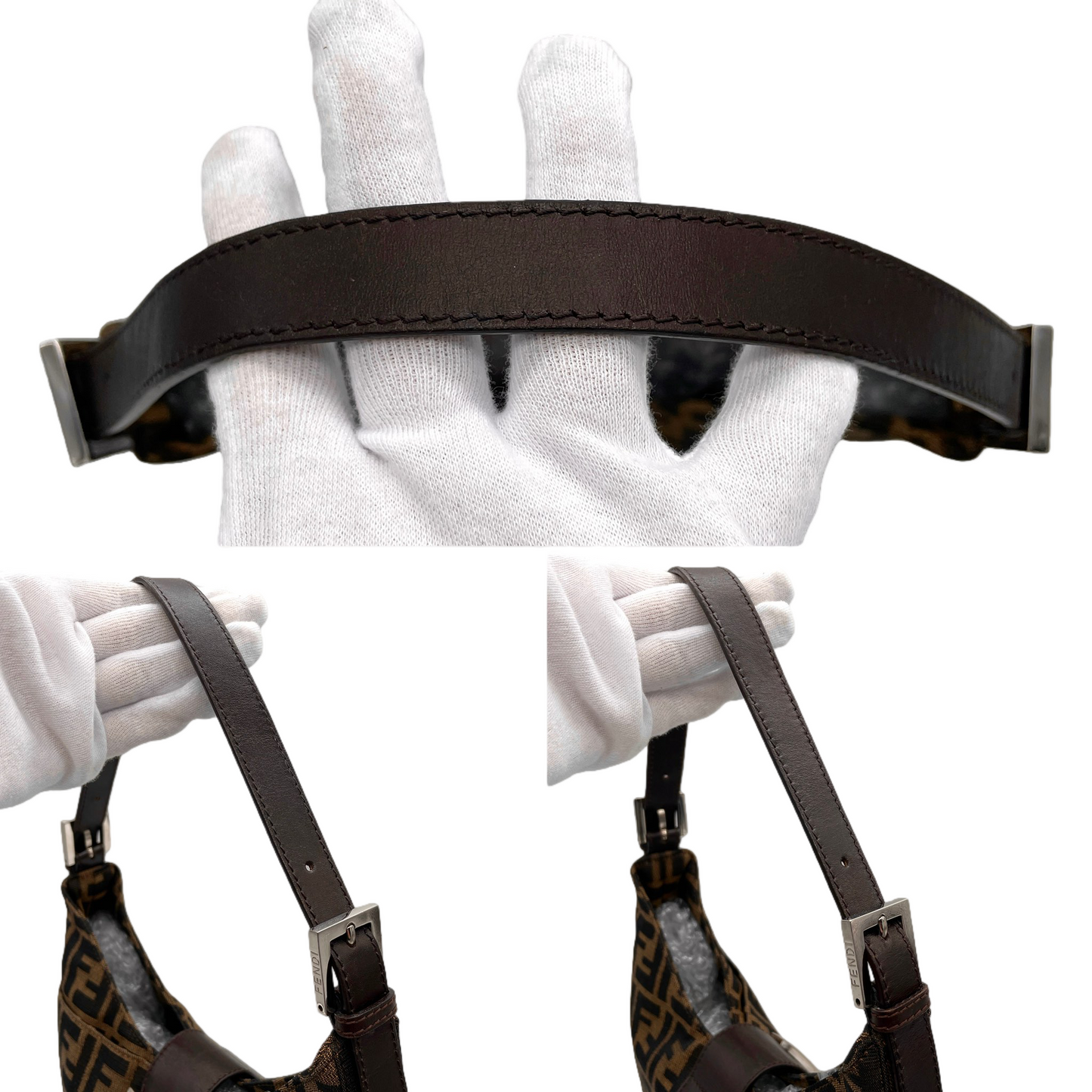 FENDI Zucca V-Shaped Mamma Baguette Shoulder Bag Brown & Silver