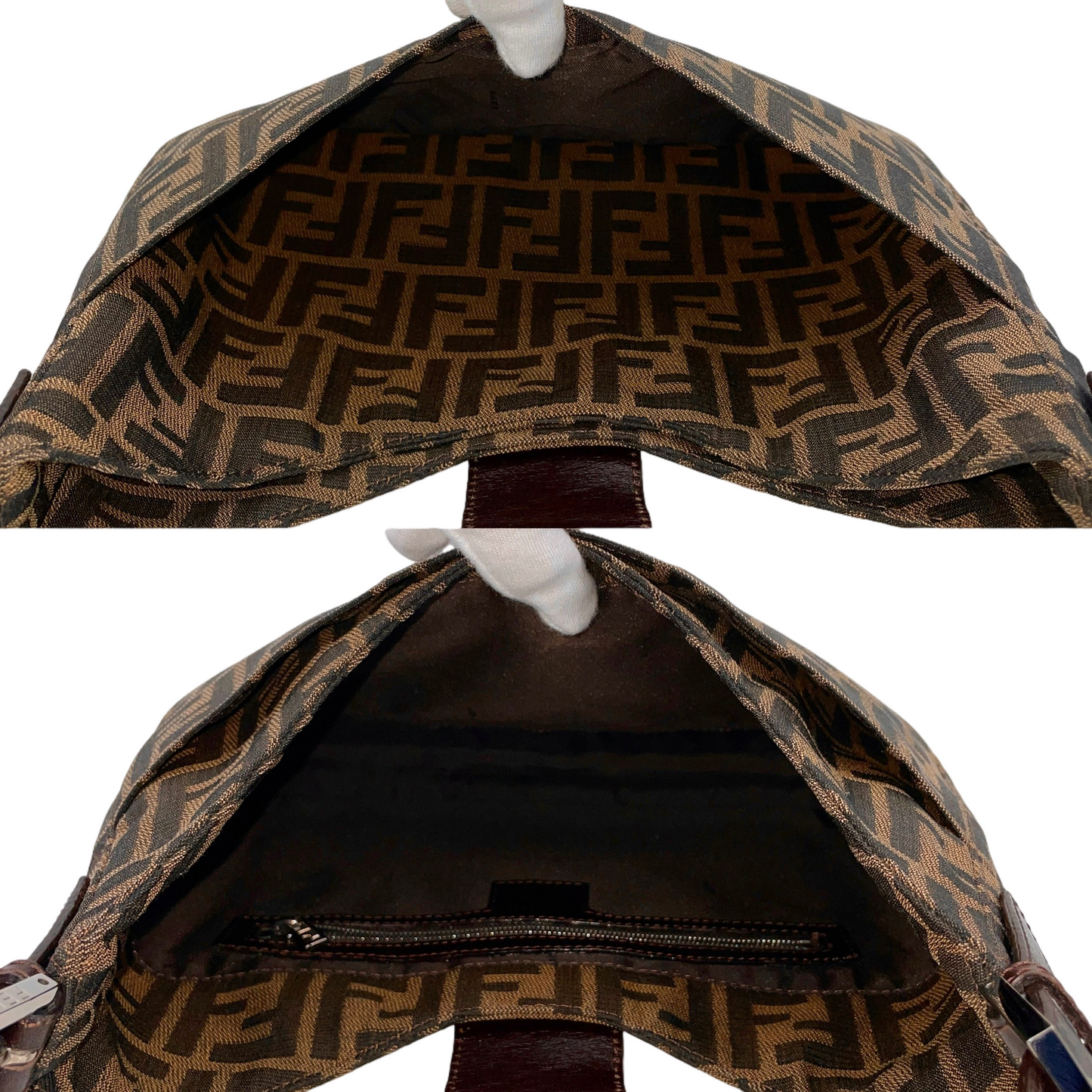FENDI Zucca V-Shaped Mamma Baguette Shoulder Bag Brown & Silver