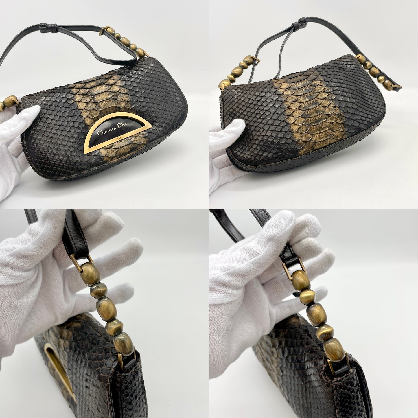 RARE☆☆☆☆☆☆☆CHRISTIAN DIOR Python Minimalist Pearl Shoulder Bag Brown