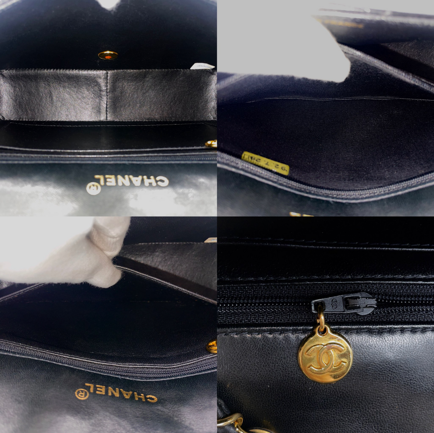 RARE☆☆☆CHANEL Matelassé Diana 25cm Enamel  Leather Chain Shoulder Single Flap Bag Black & Gold