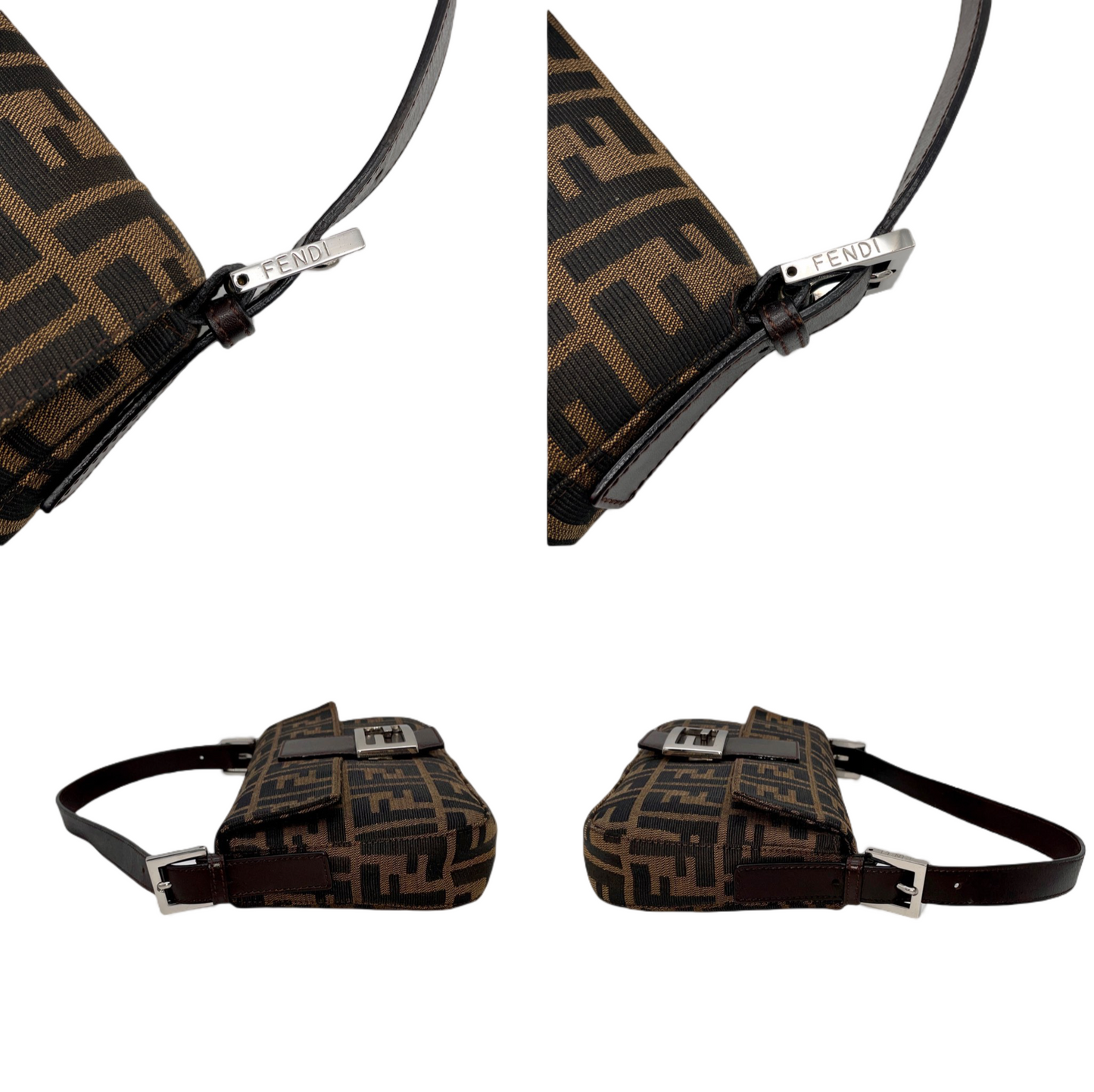 FENDI Zucca Canvas Mamma Baguette PM Shoulder Bag Brown &amp; Silver
