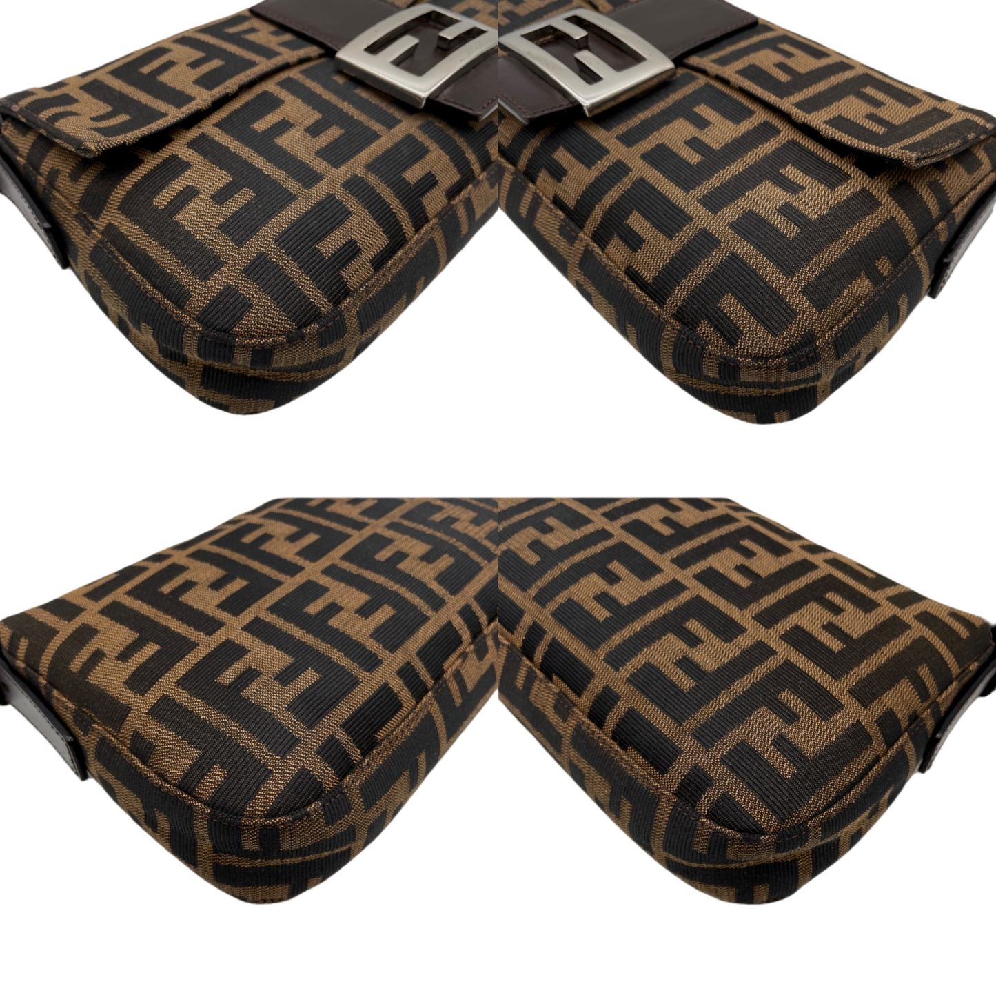 FENDI Zucca Canvas Mamma Baguette PM Shoulder Bag Brown &amp; Silver