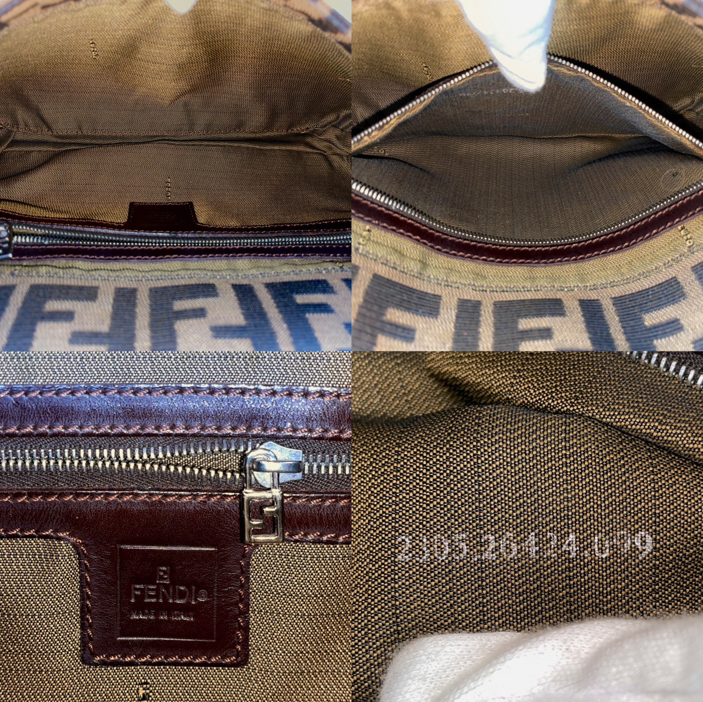 FENDI Zucca Canvas Mamma Baguette PM Shoulder Bag Brown &amp; Silver