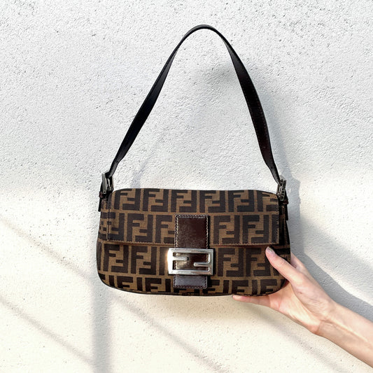 FENDI ZUCCA Mamma Bucket PM Shoulder Bag Brown SHW