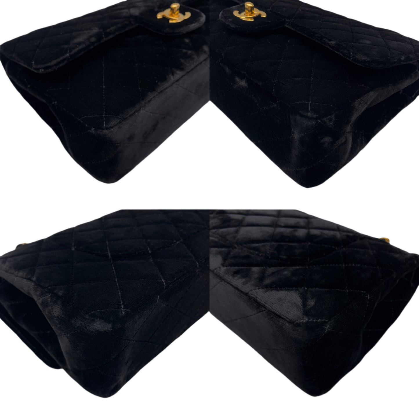 RARE☆☆☆☆☆CHANEL 1995 Matelassé Velvet Classic Double Chain Shoulder Double Flap Bag 25cm Black &amp; Gold #