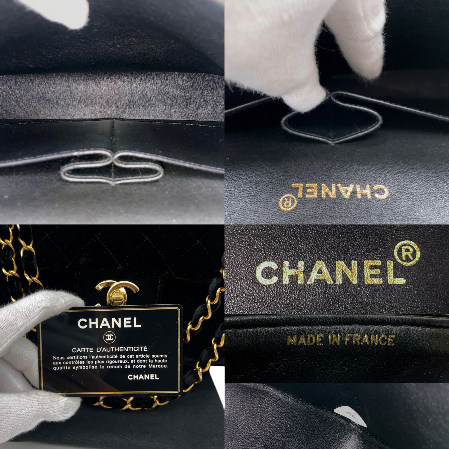 RARE☆☆☆☆☆CHANEL 1995 Matelassé Velvet Classic Double Chain Shoulder Double Flap Bag 25cm Black &amp; Gold #