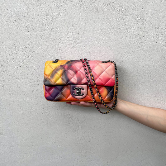 RARE☆☆☆☆☆CHANEL 2015 Limited Matelassé Flower Power Double Chain Mini Single Flap Bag Multicolor