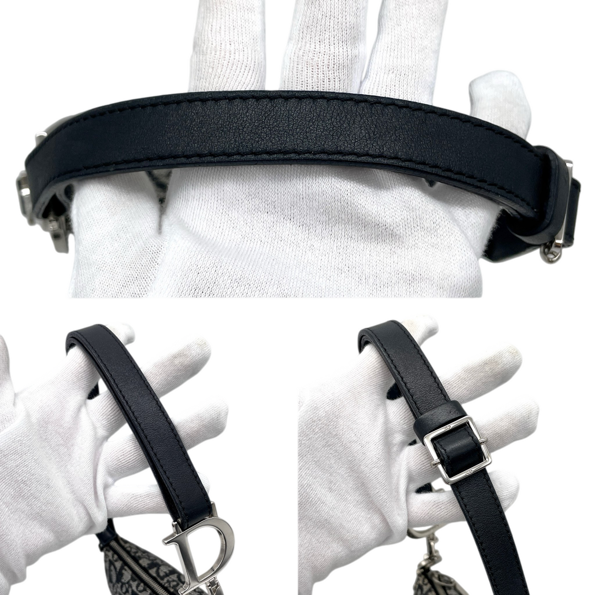 RARE★★★★CHRISTIAN DIOR 2006 Trotter Canvas and Leather D Charm Punk Shoulder Bag Small Black and Silver