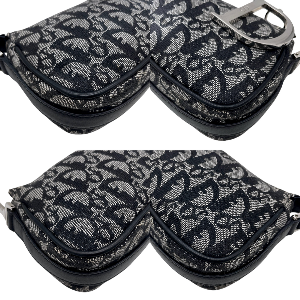 RARE★★★★CHRISTIAN DIOR 2006 Trotter Canvas and Leather D Charm Punk Shoulder Bag Small Black and Silver