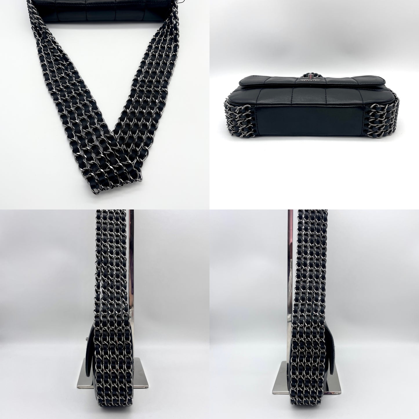 RARE☆☆☆☆☆CHANEL Chocolate Bar Turnlock 5 Chain Shoulder Flap Bag Black x Silver