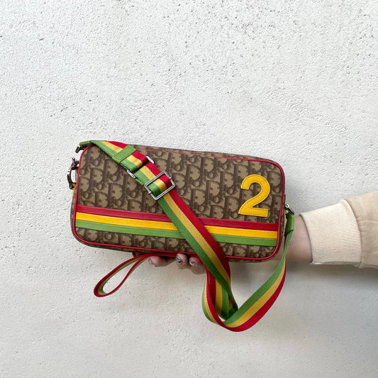RARE☆☆☆☆CHRISTIAN DIOR Rasta Line Trotter PVC No.2 Crossbody Shoulder Bag Brown & Multi-Color