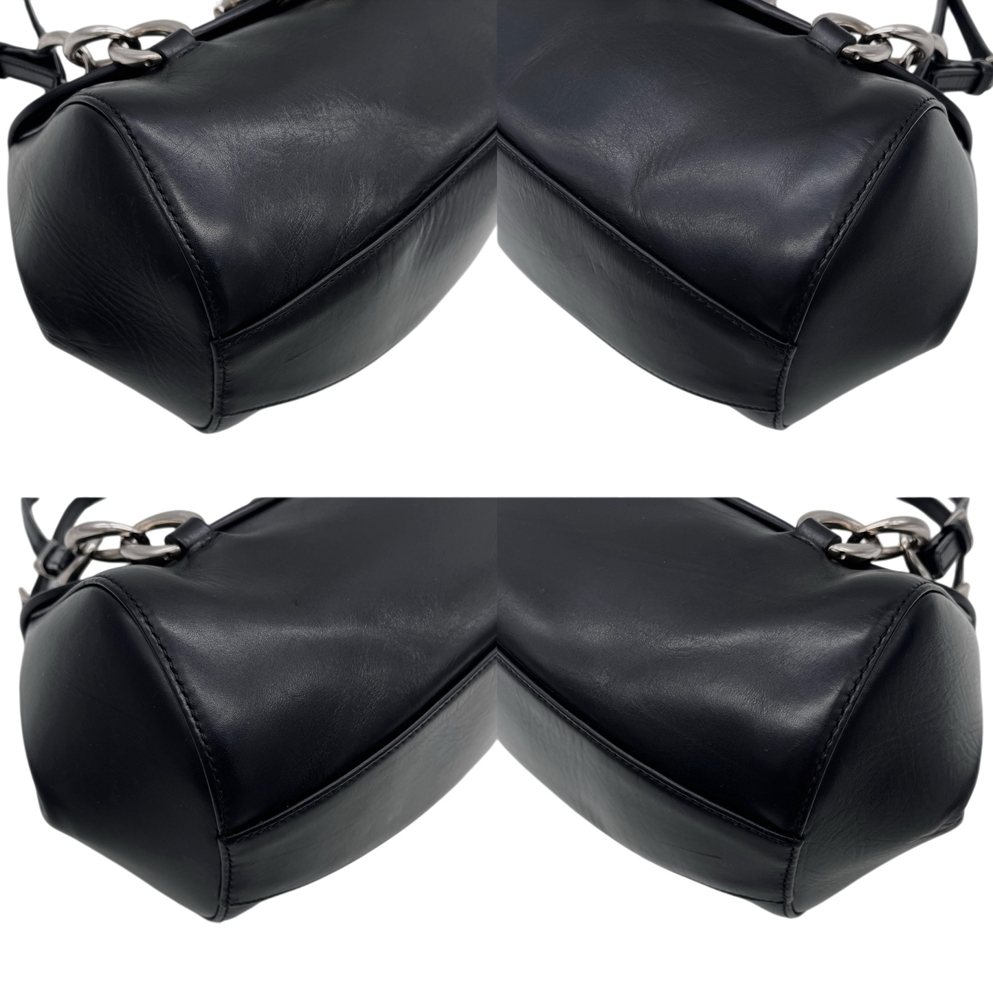 RARE★★★★★CHRISTIAN DIOR 2004 Leather Galliano Era Signature Top Handle Bag Small Black/Silver