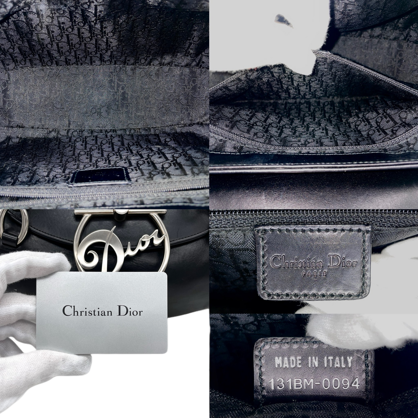 RARE★★★★★CHRISTIAN DIOR 2004 Leather Galliano Era Signature Top Handle Bag Small Black/Silver