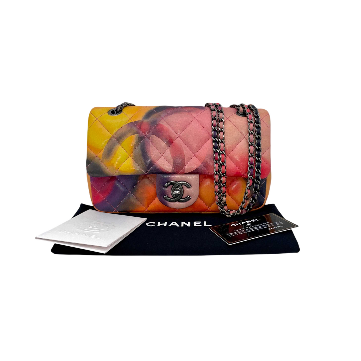 RARE☆☆☆☆☆CHANEL 2015 Limited Matelassé Flower Power Double Chain Mini Single Flap Bag Multicolor