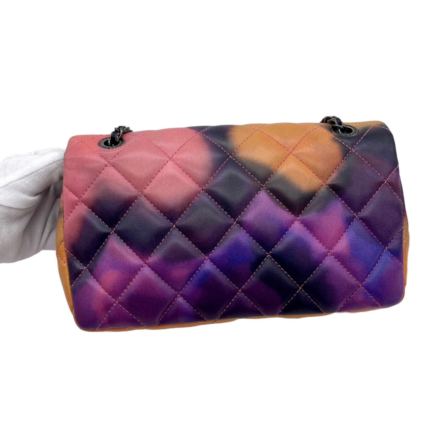 RARE☆☆☆☆☆CHANEL 2015 Limited Matelassé Flower Power Double Chain Mini Single Flap Bag Multicolor