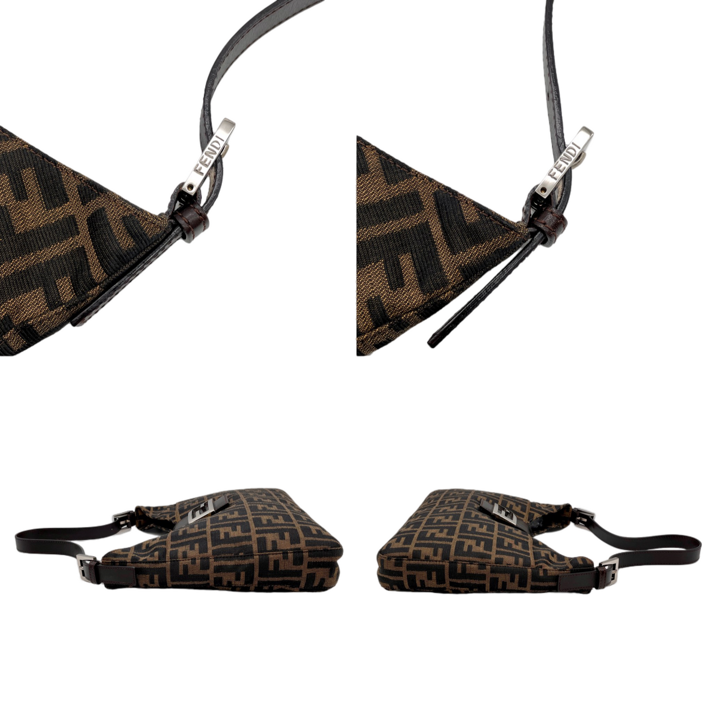 FENDI Zucca Canvas V-Shaped Mamma Baguette Shoulder Bag Brown &amp; Silver