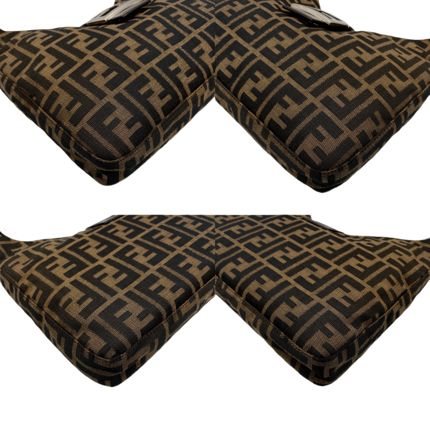 FENDI Zucca Canvas V-Shaped Mamma Baguette Shoulder Bag Brown &amp; Silver