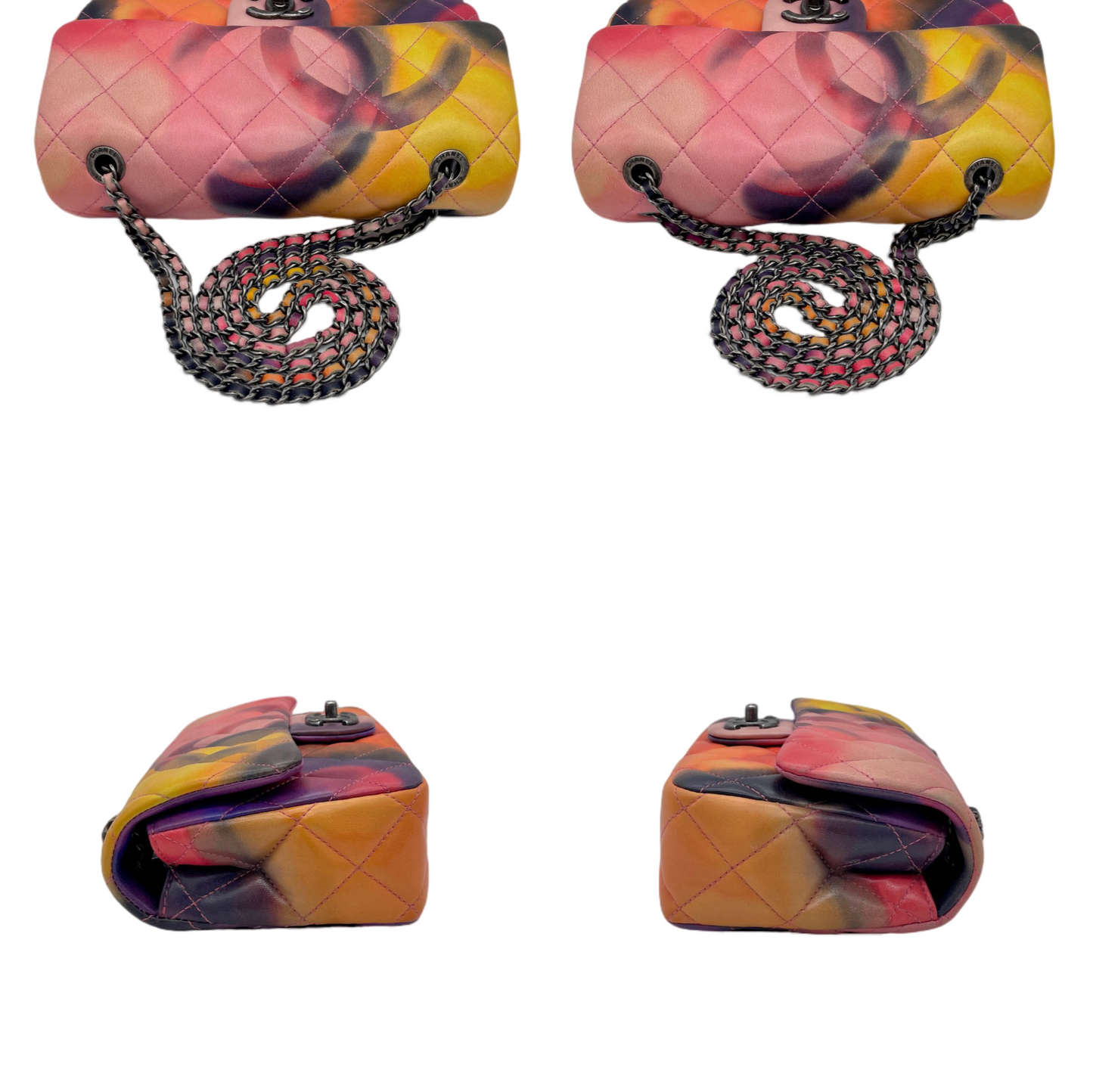 RARE☆☆☆☆☆CHANEL 2015 Limited Matelassé Flower Power Double Chain Mini Single Flap Bag Multicolor