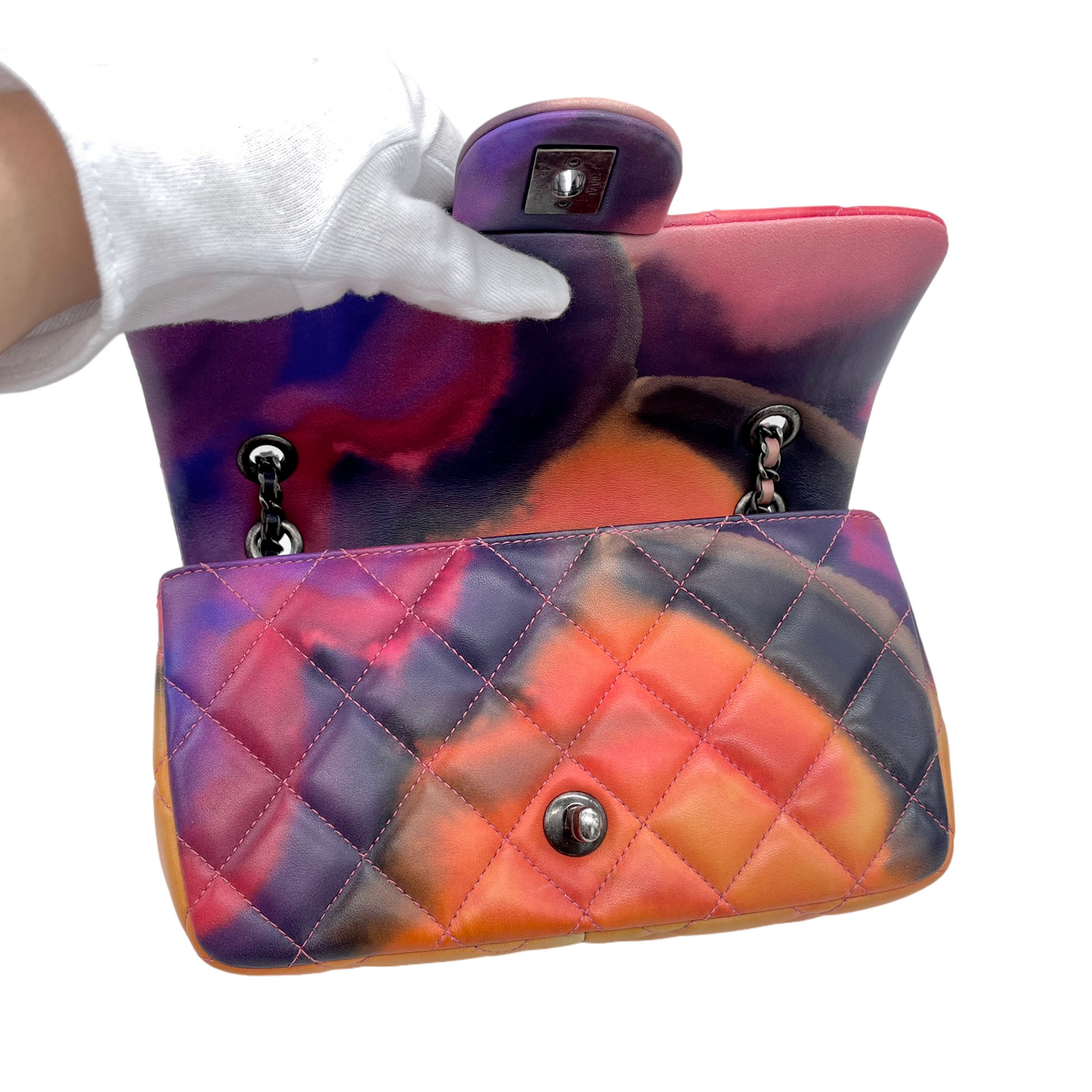 RARE☆☆☆☆☆CHANEL 2015 Limited Matelassé Flower Power Double Chain Mini Single Flap Bag Multicolor