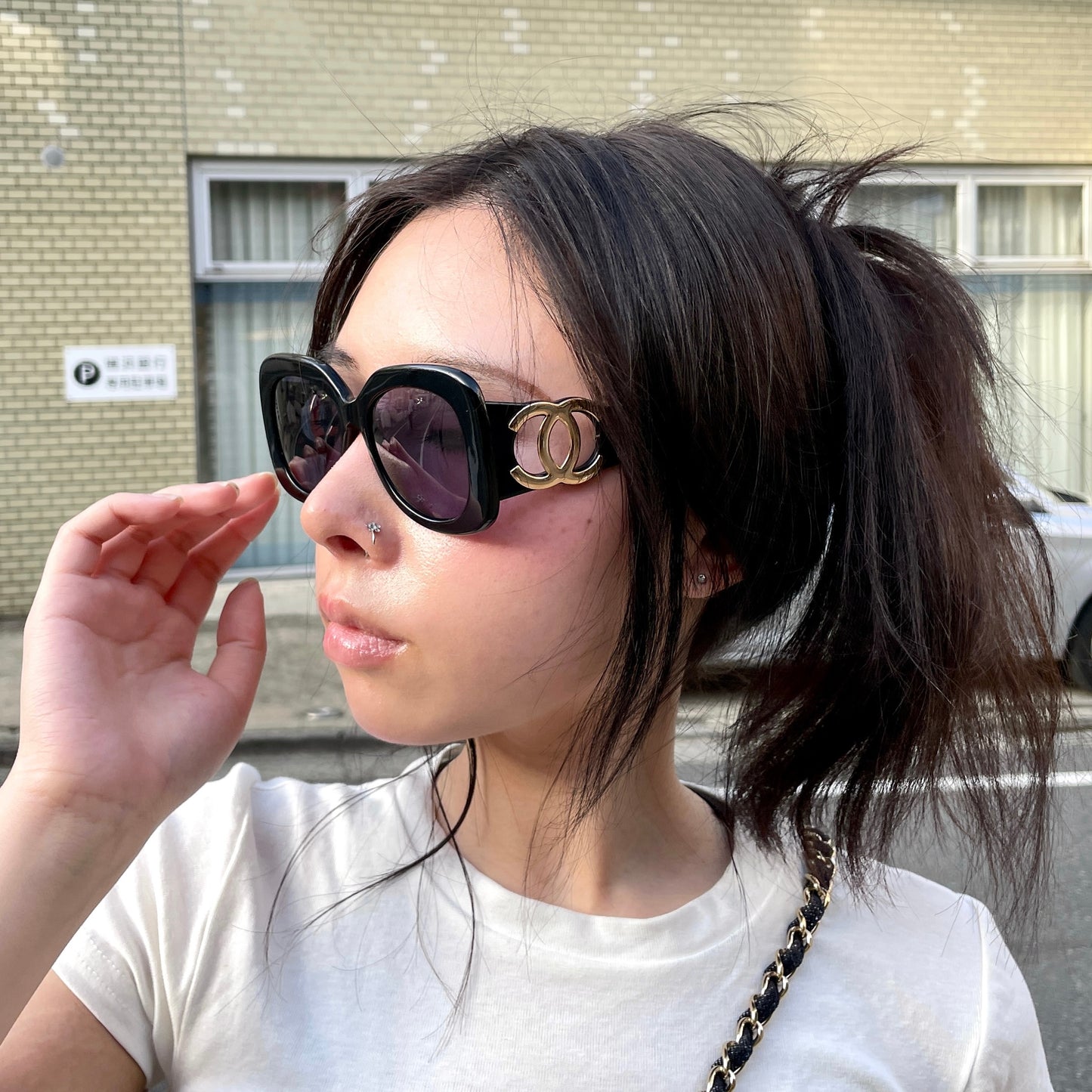 CHANEL Jumbo CC LOGOS Sunglasses Black &amp; Gold