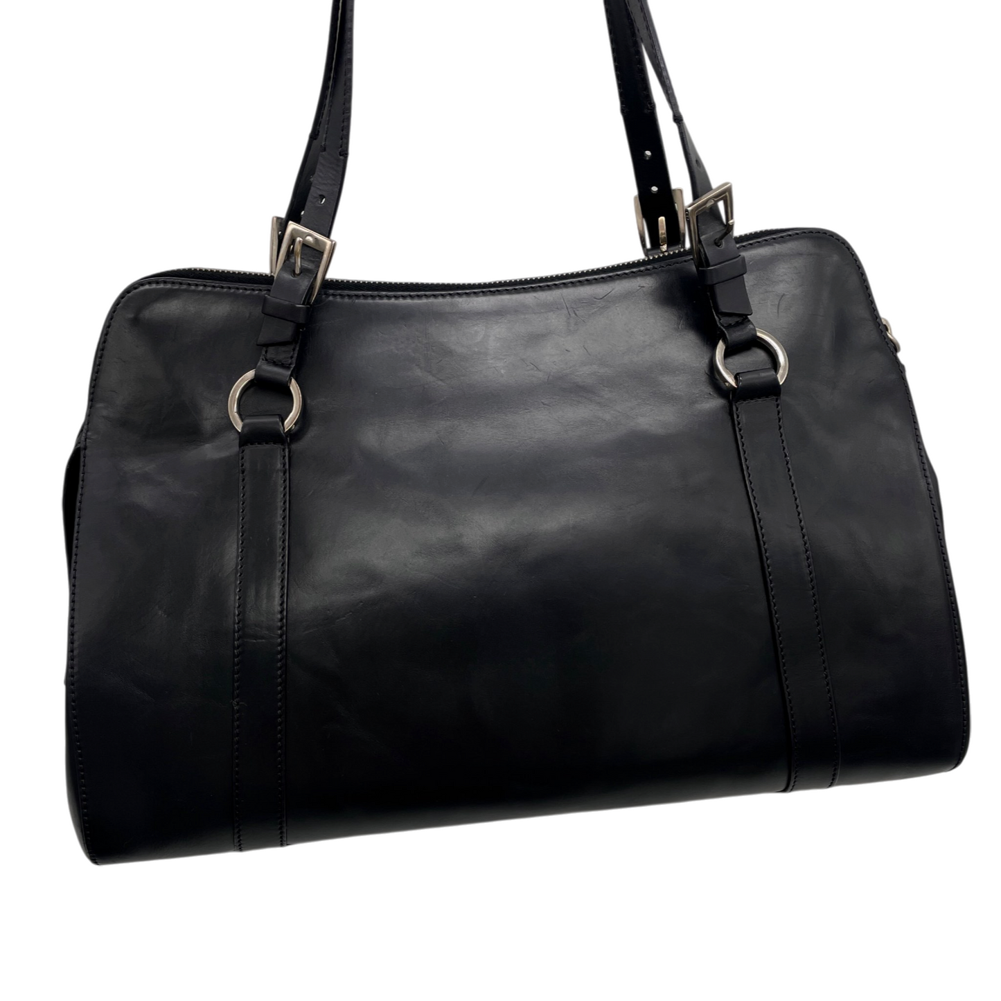RARE★★★CHRISTIAN DIOR 2004 Hardcore Leather Star Charm Boston Top Handle Bag Medium Black/Silver
