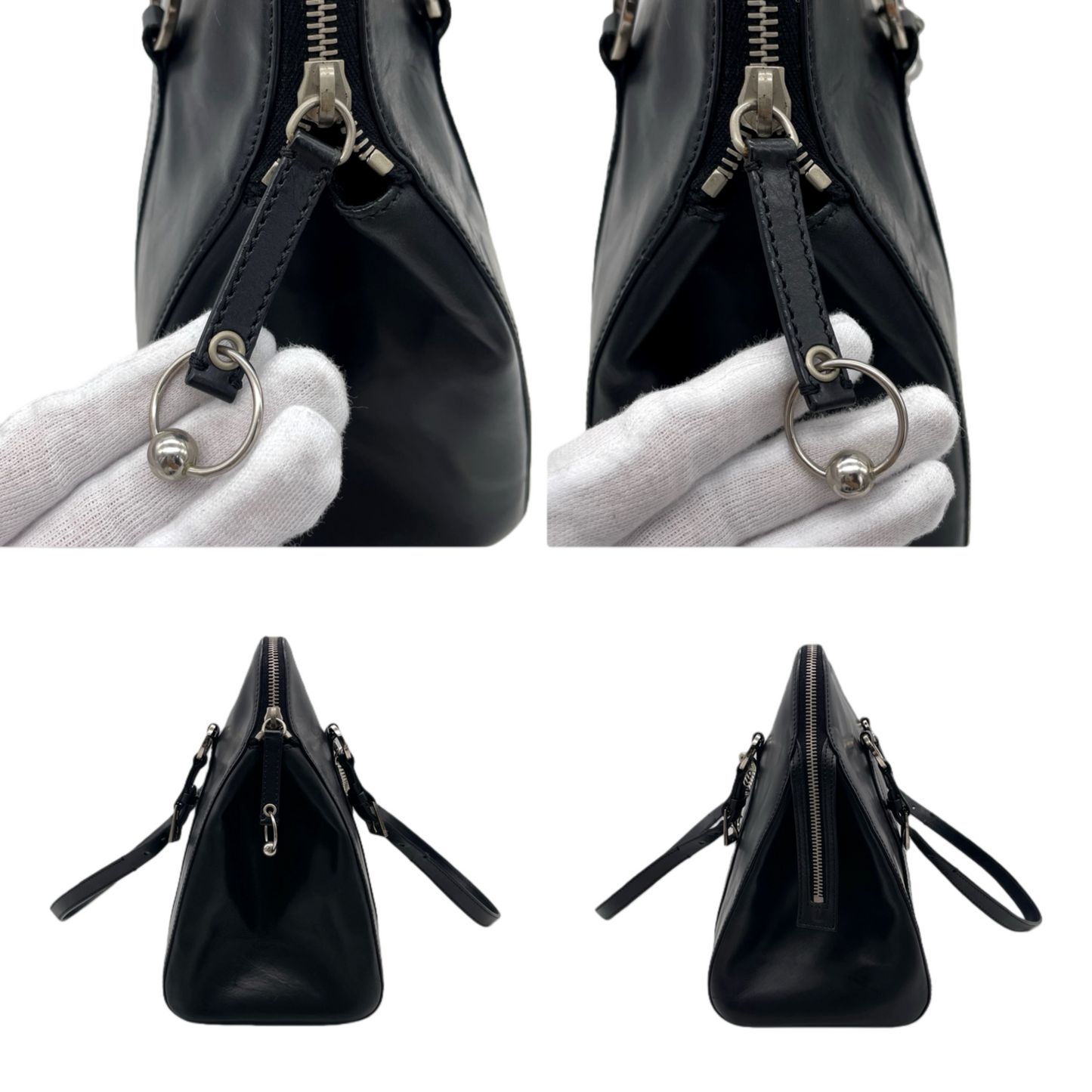 RARE★★★CHRISTIAN DIOR 2004 Hardcore Leather Star Charm Boston Top Handle Bag Medium Black/Silver