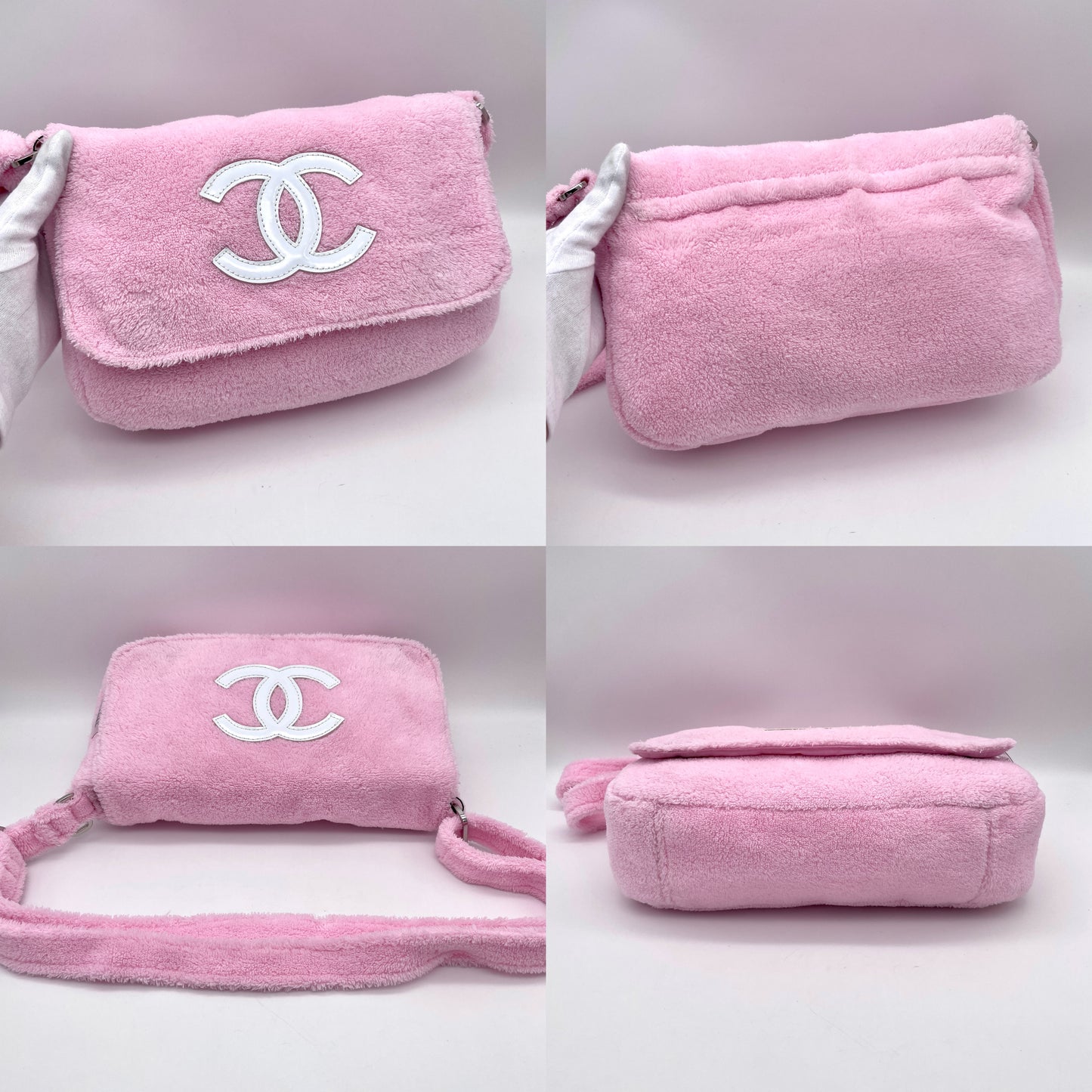 RARE☆☆☆CHANEL Novelty Coco Mark Shoulder Bag Pile Pink x White