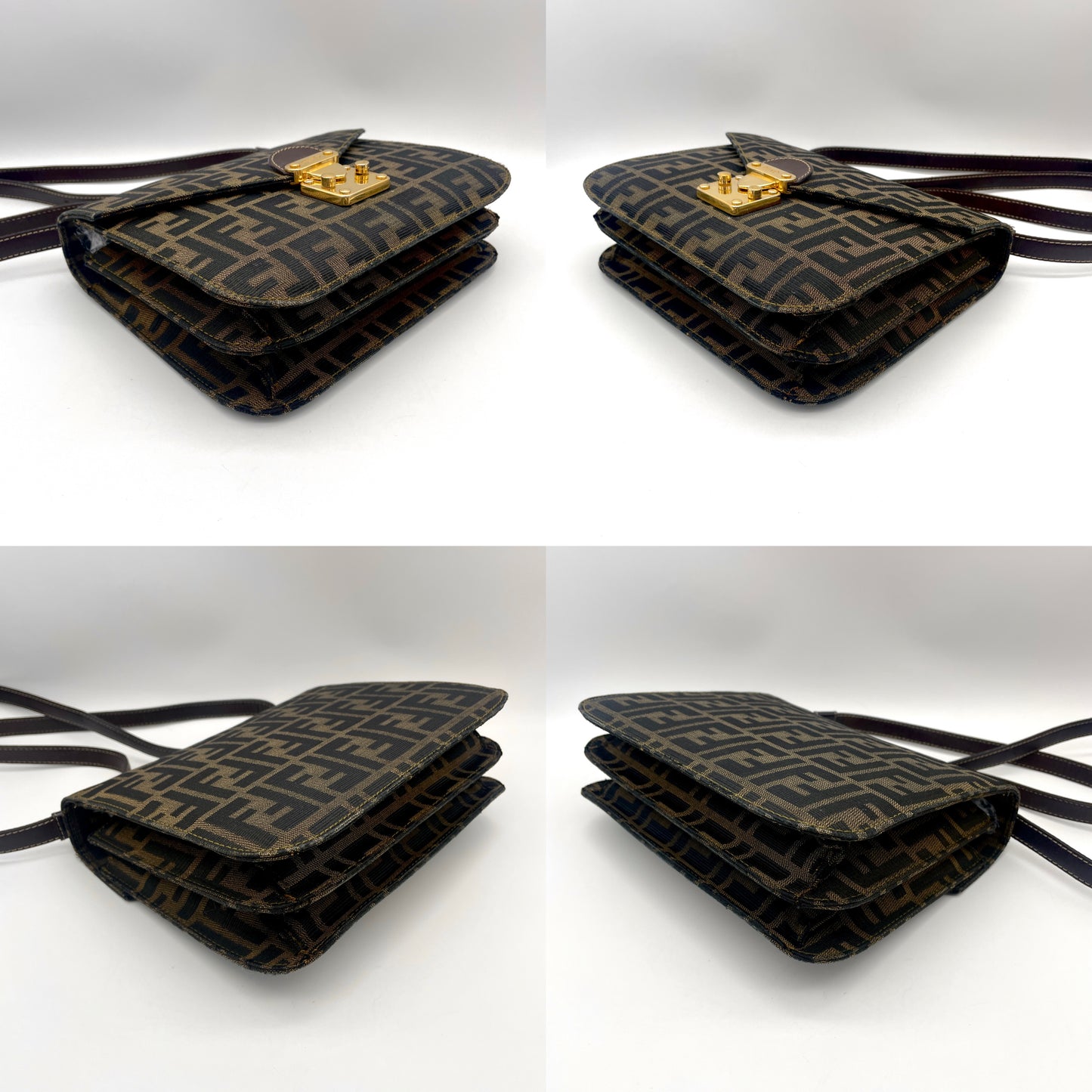 RARE☆☆☆☆FENDI ｽﾞｯｶ 2Wayｼｮﾙﾀﾞｰﾊﾞｯｸﾞ ﾌﾞﾗｳﾝ ｺﾞｰﾙﾄﾞ