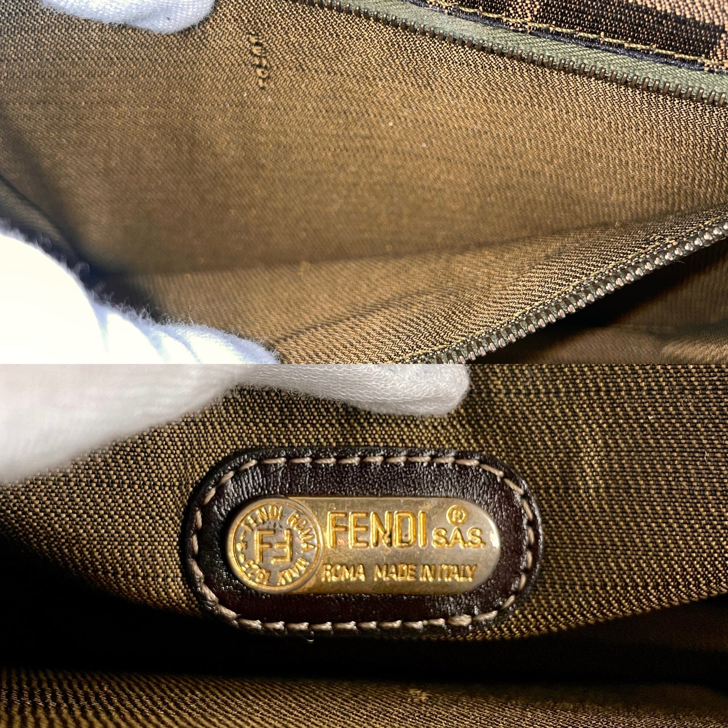 RARE☆☆☆☆FENDI ｽﾞｯｶ 2Wayｼｮﾙﾀﾞｰﾊﾞｯｸﾞ ﾌﾞﾗｳﾝ ｺﾞｰﾙﾄﾞ