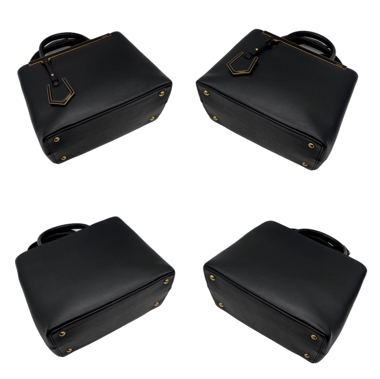 FENDI Petit 2Jours Leather 2Way Tote Hand Bag Black &amp; Gold