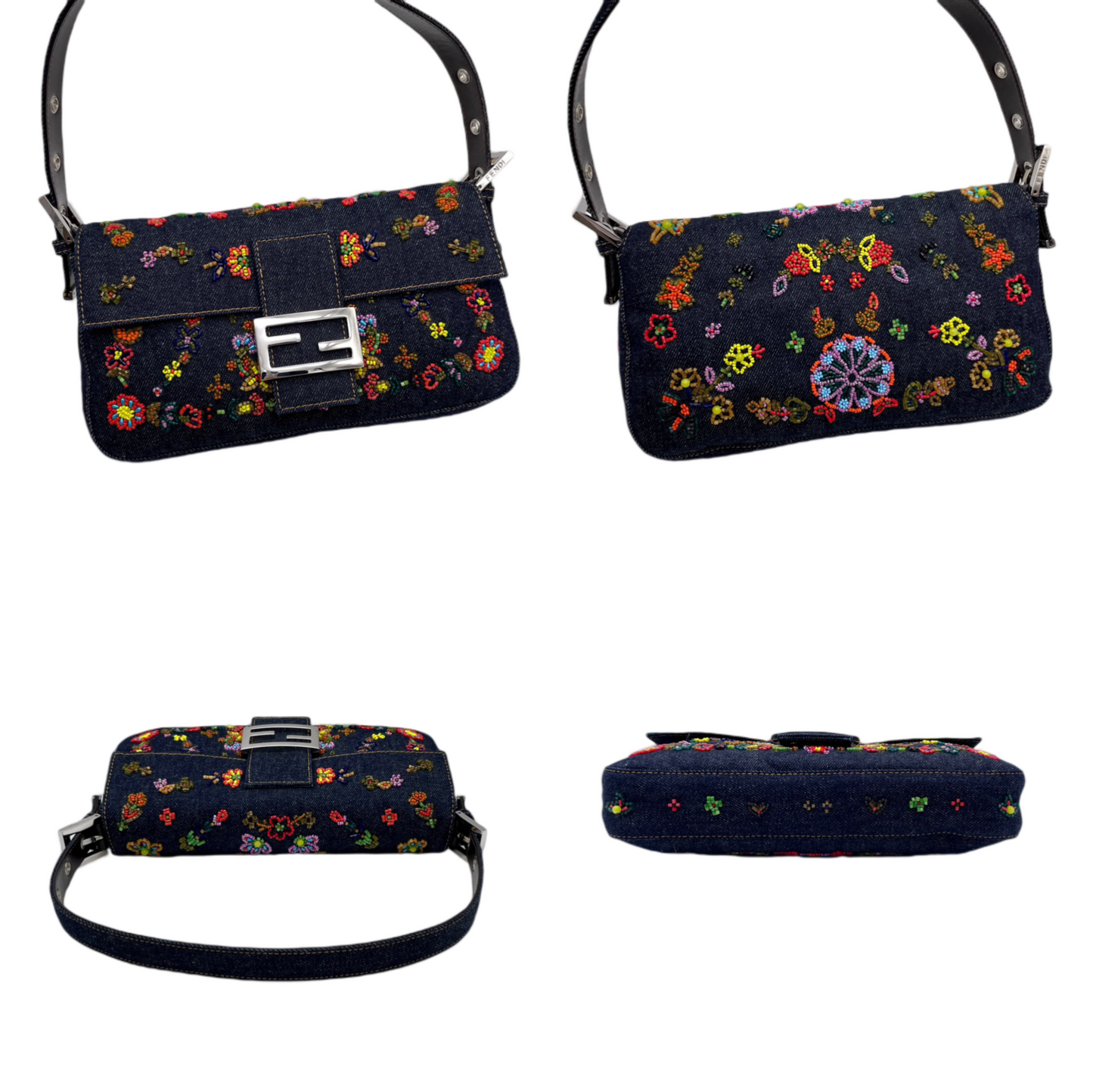 RARE☆☆☆☆FENDI denim beaded embroidered Mamma Bucket shoulder bag/15th anniversary limited edition